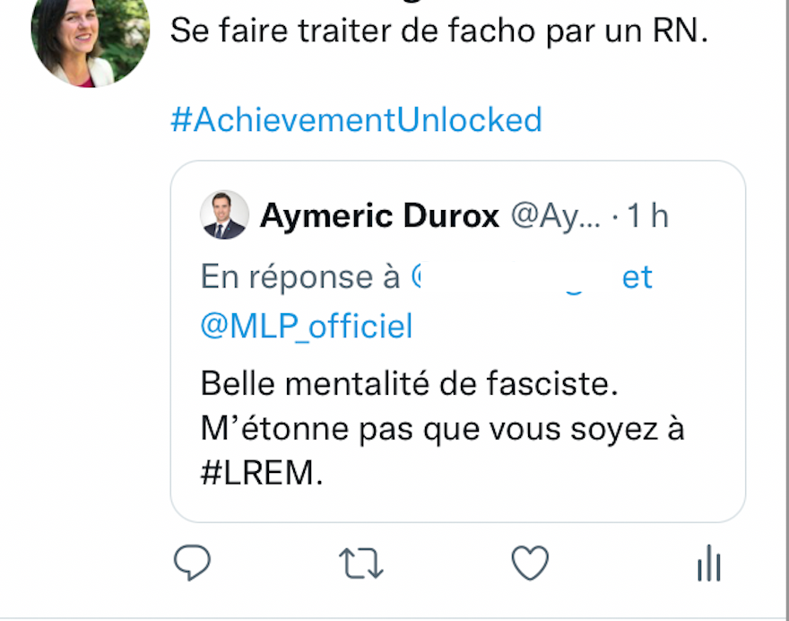 tweet d'Aymeric Durox me traitant de facho