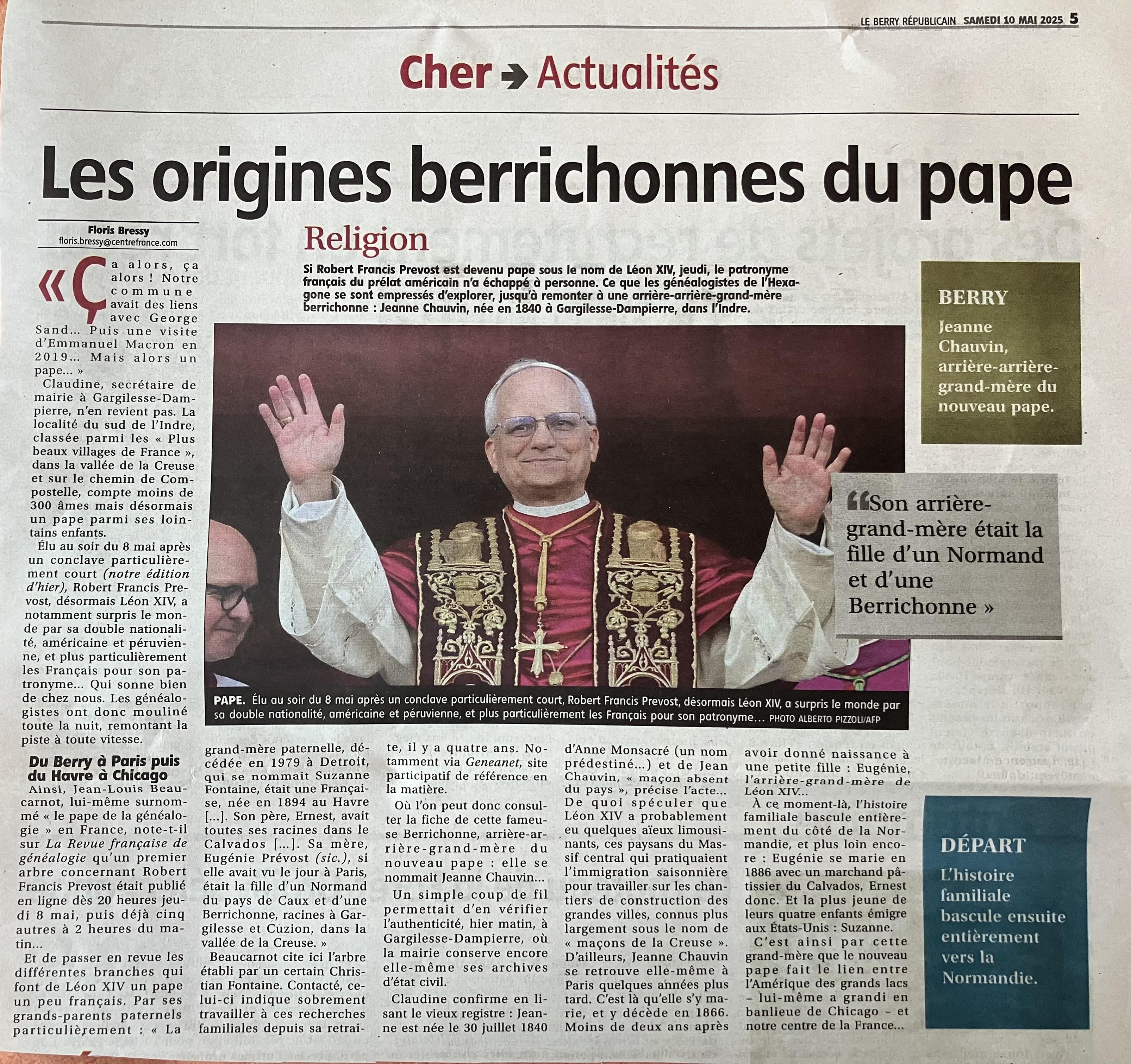 les origines bérichonnes du pape Léon XIV