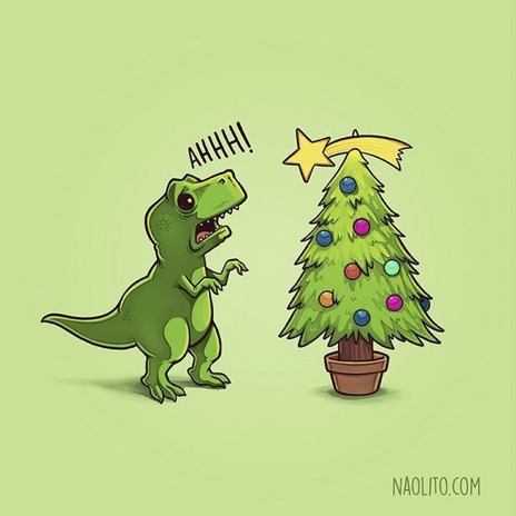 dinosaure effrayé par l'étoile de Noël